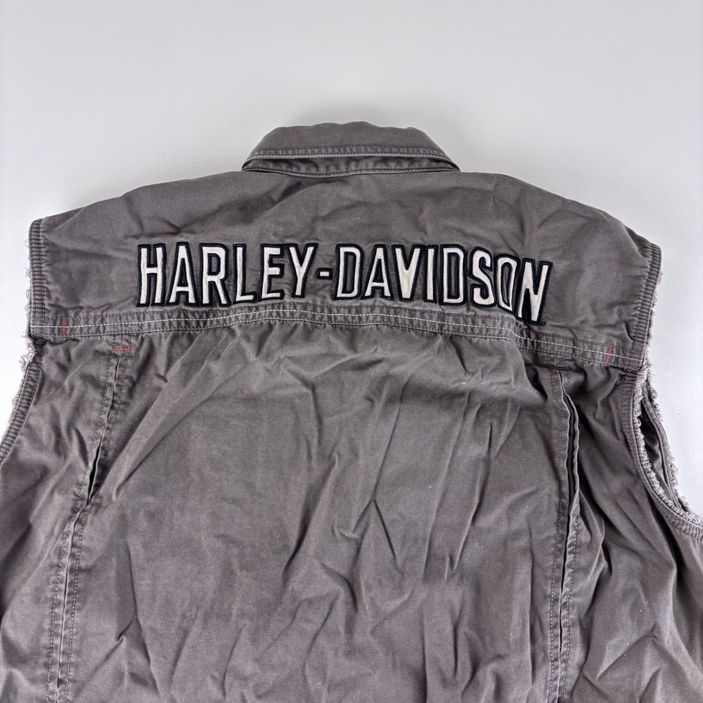 Harley Davidson‎ 2XL Sleeveless Button Down Shirt Vest Patch Mechanic XXL Brown - Picture 3 of 11